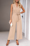 Sleeveless V Neck Wrapped One Piece Jumpsuit