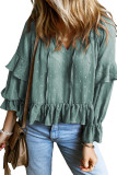 Mint Green Swiss Dot Lace up V Neck Ruffled Blouse