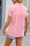 Plain V Neck Turn Down Collar Short Sleeves Top