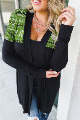 Green Printed Leopard Detail Plus Size Cardigan