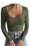 Plain U Neck Knitting Crop Top
