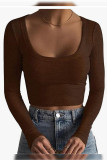 Plain U Neck Knitting Crop Top