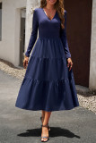 V Neck SPlicing Smocked Dress