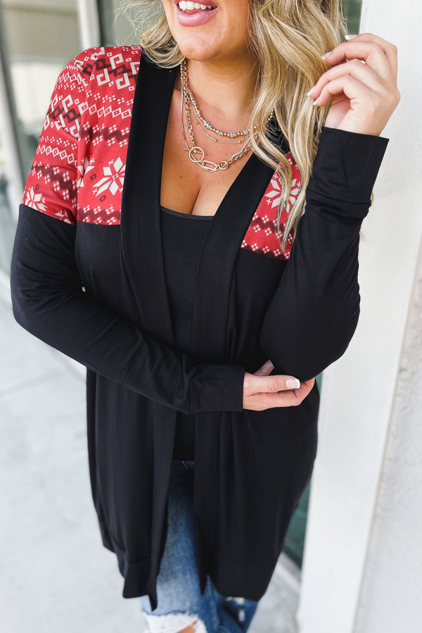 Red Printed Leopard Detail Plus Size Cardigan