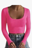 Plain U Neck Knitting Crop Top