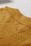 Khaki Hollowed Pattern Knit V Neck Collared Sweater
