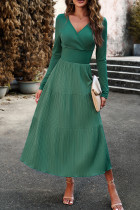 V Neck SPlicing Smocked Dress