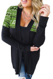 Green Printed Leopard Detail Plus Size Cardigan