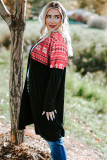 Red Printed Leopard Detail Plus Size Cardigan
