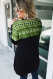 Green Printed Leopard Detail Plus Size Cardigan