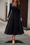 V Neck SPlicing Smocked Dress