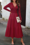 V Neck SPlicing Smocked Dress