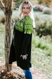 Green Printed Leopard Detail Plus Size Cardigan