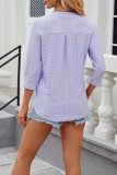 Plain Eyelet Pattern V Neck Semi Sleeves Blouse