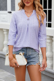 Plain Eyelet Pattern V Neck Semi Sleeves Blouse