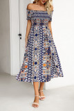 Off Shoulder Boho Print Split Dress