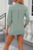 Plain Eyelet Pattern V Neck Semi Sleeves Blouse