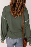 Mist Green Contrast Exposed Stitching Waffle Knit Blouse