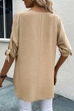 Parchment Knotted Slits Half Sleeve Tunic Blouse