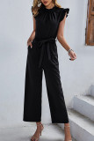 Plain Ruffle Sleeves One Piece Jumpsuit