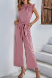 Plain Ruffle Sleeves One Piece Jumpsuit