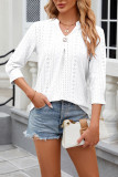 Plain Eyelet Pattern V Neck Semi Sleeves Blouse
