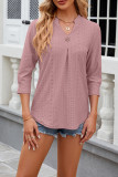 Plain Eyelet Pattern V Neck Semi Sleeves Blouse