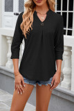 Plain Eyelet Pattern V Neck Semi Sleeves Blouse