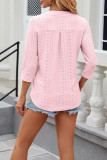 Plain Eyelet Pattern V Neck Semi Sleeves Blouse