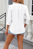 Plain Eyelet Pattern V Neck Semi Sleeves Blouse