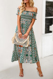 Off Shoulder Boho Print Split Dress