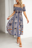 Off Shoulder Boho Print Split Dress