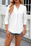Plain Eyelet Pattern V Neck Semi Sleeves Blouse