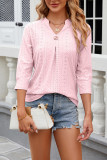 Plain Eyelet Pattern V Neck Semi Sleeves Blouse