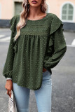 Swiss Dot Ruffle Long Sleeves Top