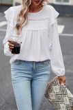 Swiss Dot Ruffle Long Sleeves Top