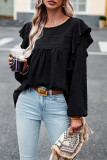 Swiss Dot Ruffle Long Sleeves Top