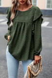 Swiss Dot Ruffle Long Sleeves Top