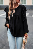 Swiss Dot Ruffle Long Sleeves Top