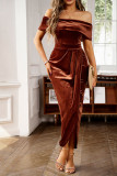 Off Shoulder Velvet Split Dress