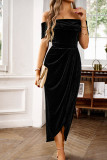 Off Shoulder Velvet Split Dress