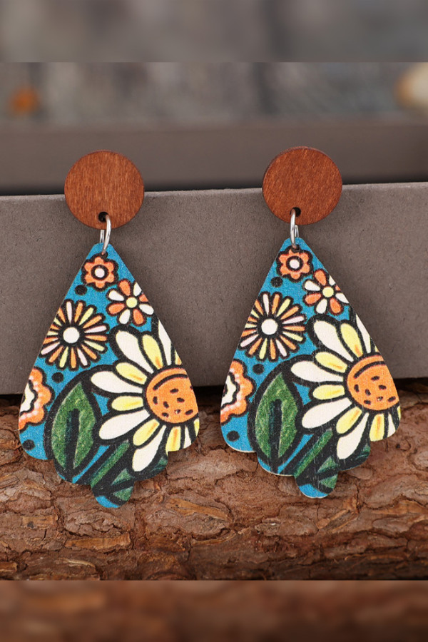 Western Flower Wooden Earrings MOQ 5pcs