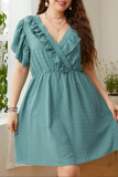 Green V Neck Swiss Dot Plus Size Dress