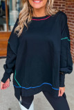 Black Contrast Stitching Split Baggy Sweatshirt