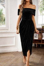 Off Shoulder Velvet Split Dress