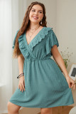 Green V Neck Swiss Dot Plus Size Dress