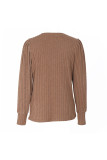 Brown Rib Puff Long Sleeves Top