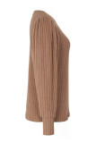 Brown Rib Puff Long Sleeves Top