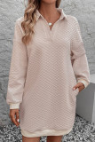 Apricot V Neck Quilted Sweatshirt Dress