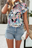 Ruffle Floral Short Sleeves Top